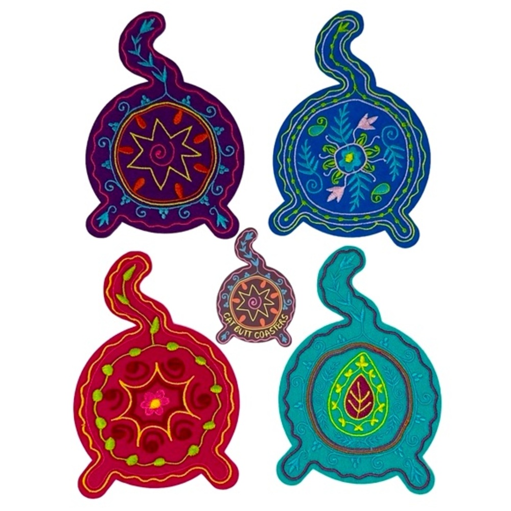 Embroidered Cat Butt Coaster Set